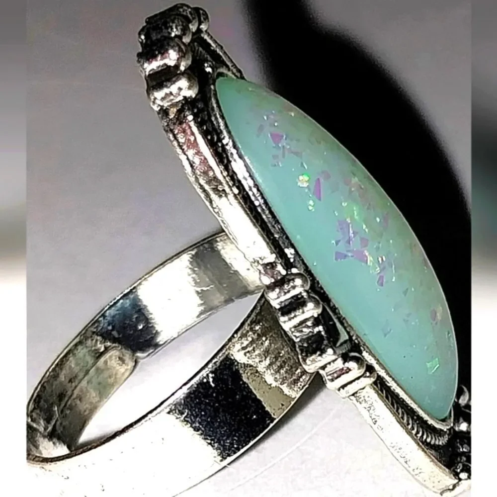 Vintage simulated opal gemstone ring adjustable